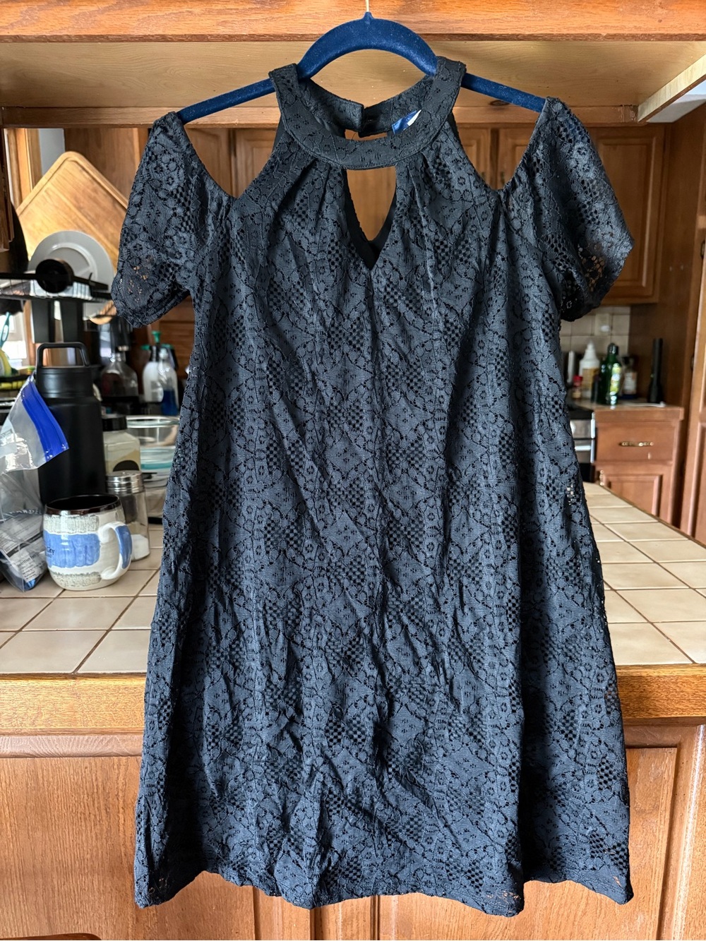 Blue Rain Black Lace Cold-Shoulder Mini Dress